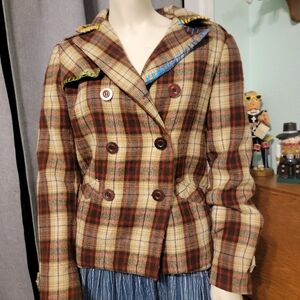 VTG 80s 90s Wool Plaid Double Breast Blazer Preppy Academia  Wax Jeans Y2K SZ M